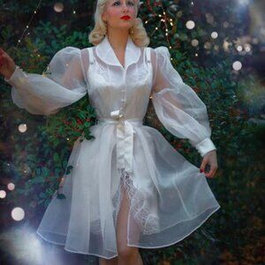 Secrets in Laca Lana Sheer Organza Balloon Sleeve Blouse